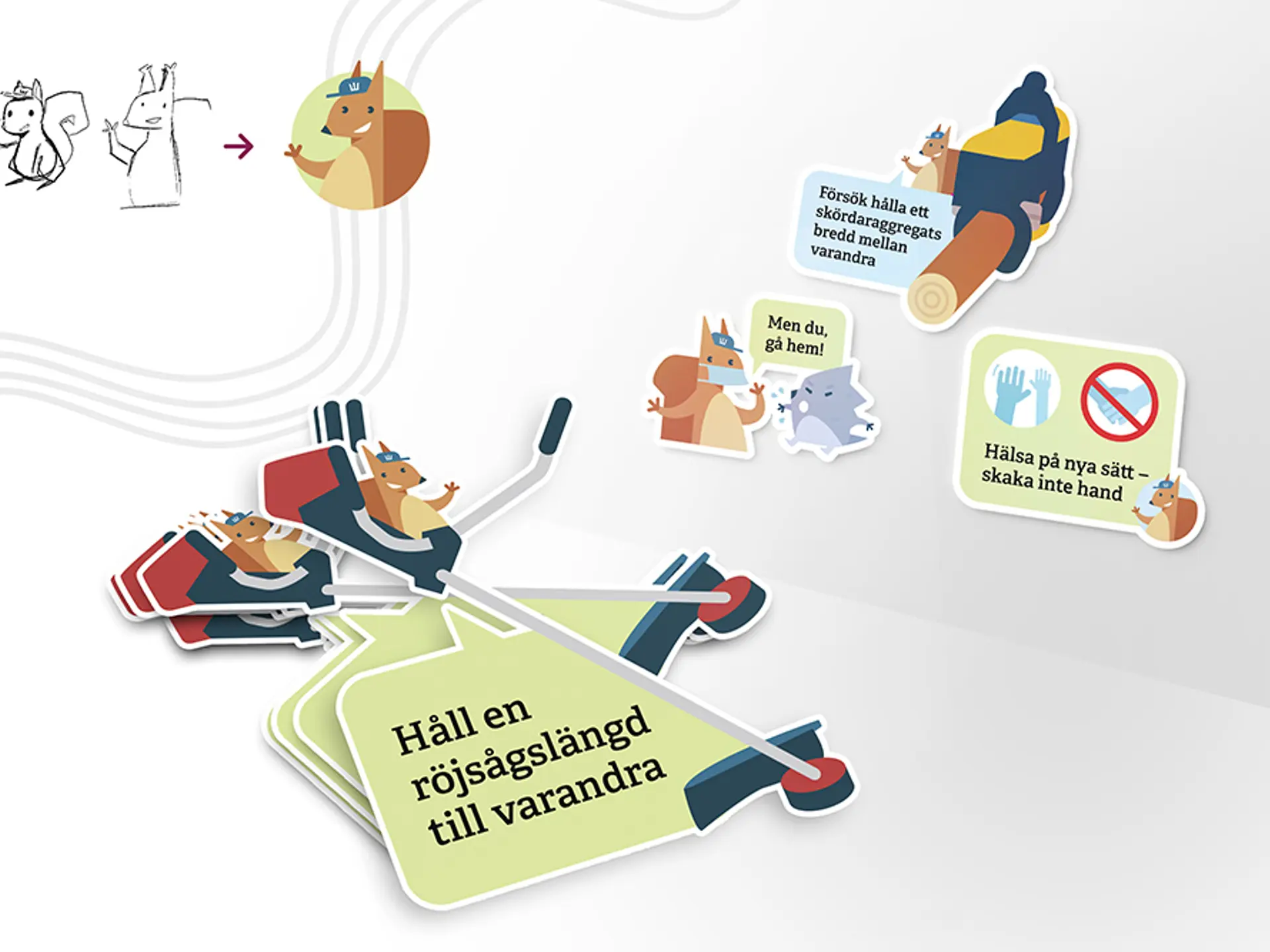 Illustrationer för klistermärken med olika budskap under covid