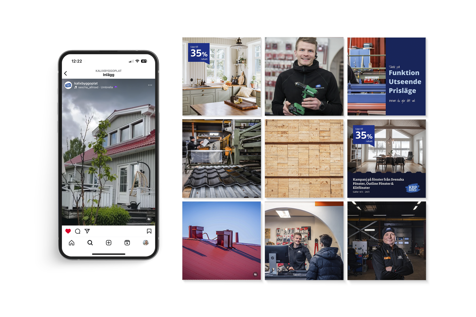 mockup som visar instagram flödet hos kalix bygg och plåt