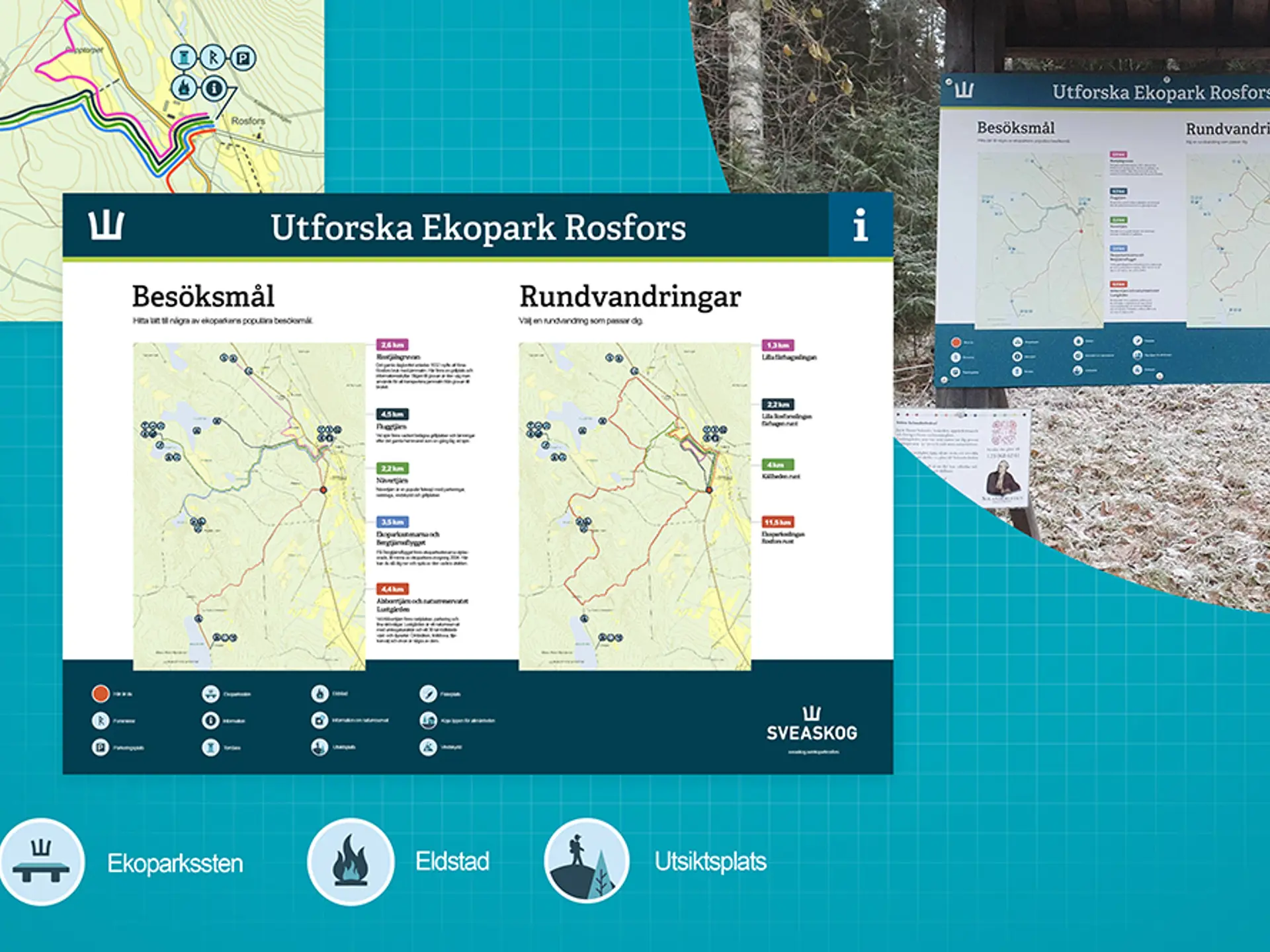 Skyltillustration över vandringsleder