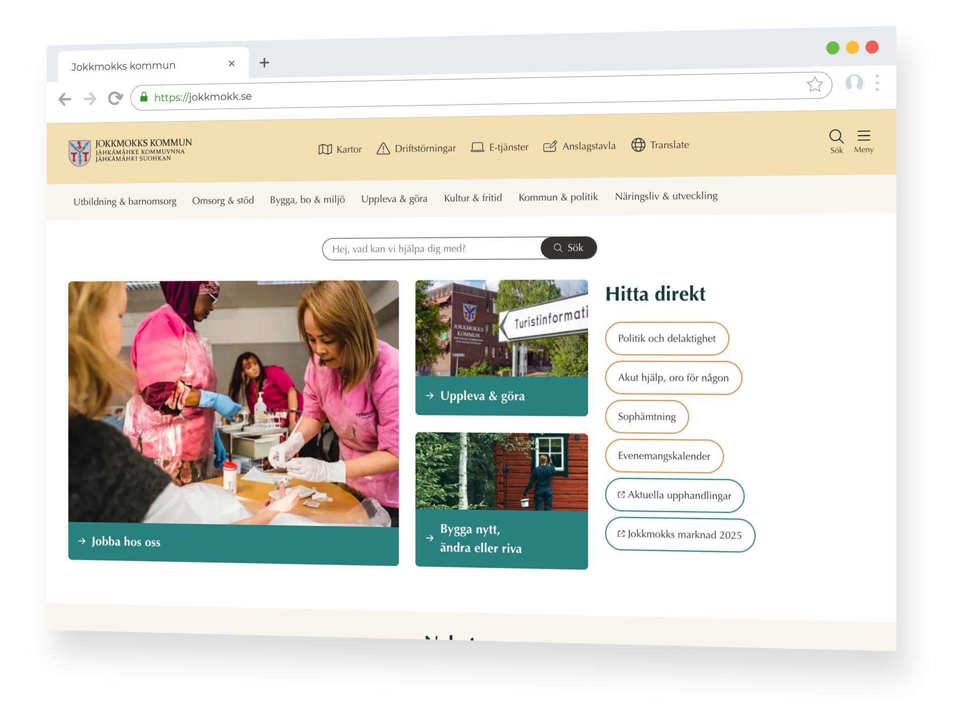 Skärmdump av webbplatsen jokkmokk.se